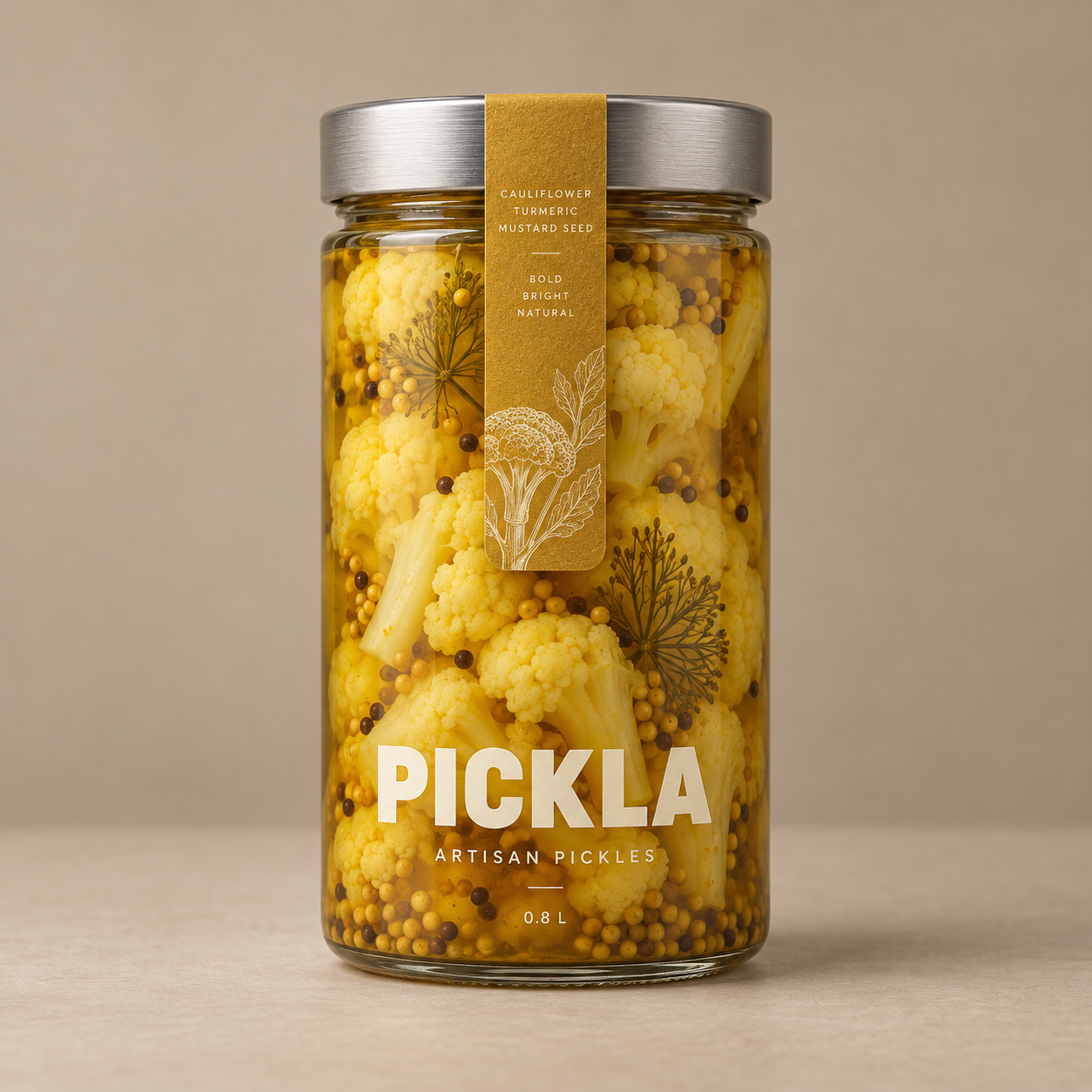 Spiced Cauliflower in a tall glass PICKLA jar