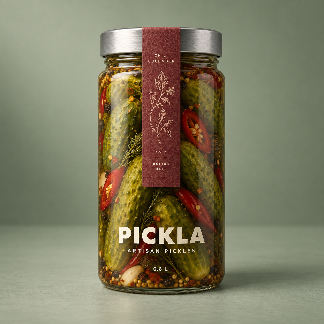 Cucumber & Chili in a tall glass PICKLA jar