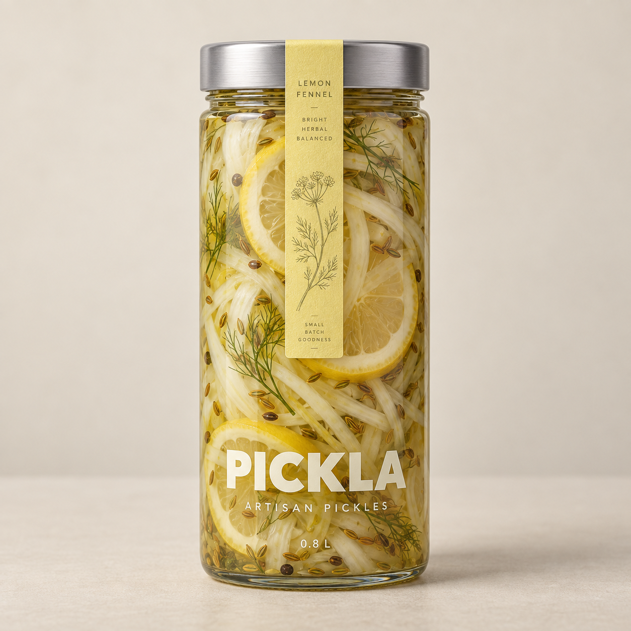 Lemon & Fennel in a tall glass PICKLA jar